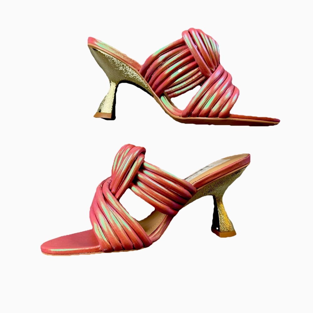 CECELIA New York Iridescent Pink Mule Heels Gold‎ Heel Size 7.5 NEW